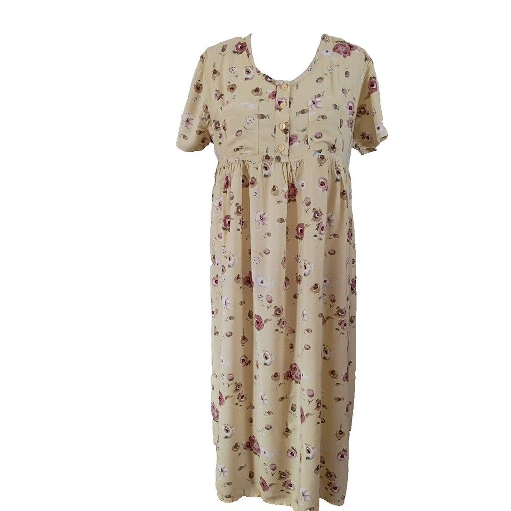 Cottage Core 90's Vintage TF LA Yellow Short Sleeve Floral Dress Size Large